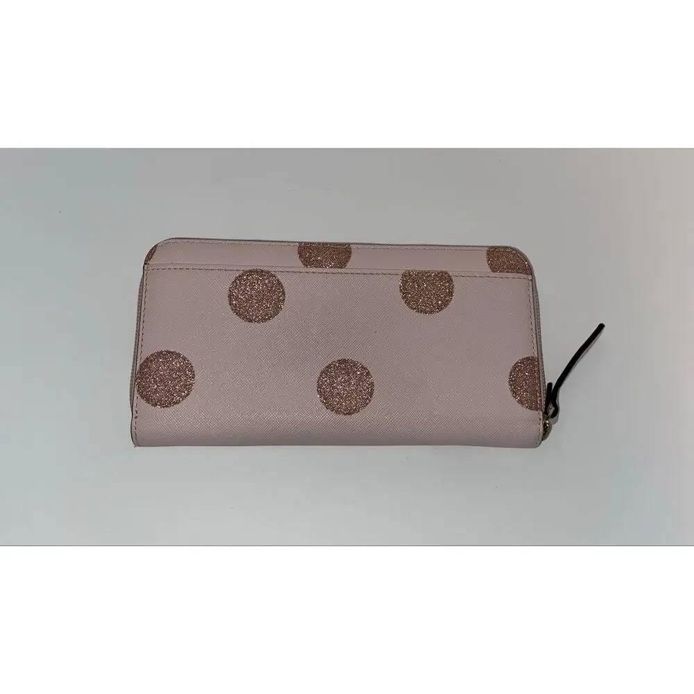 Kate Spade New York Pink Glitter Polka Dot Zip Around Wallet Wristlet Large